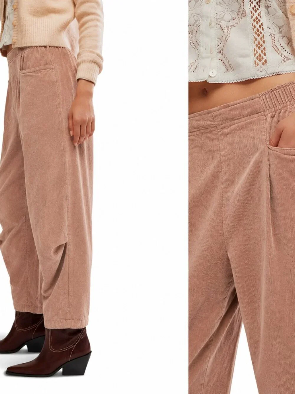 NWT Free People We The Free Apricot Corduroy Barrel Pants Size S (Fits M)